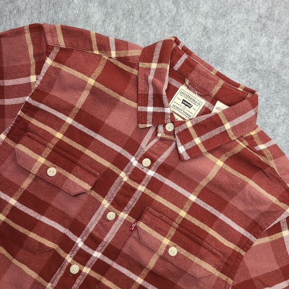 NEW Levi's Jackson Worker Overshirt Shirt Mens‎ S Red Relaxed Fit Plaid Workwear - Picture 1 of 11